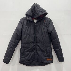 Kavu Insulated Puffer Jacket Black Hooded Woodland Theme Lining Women’s Small